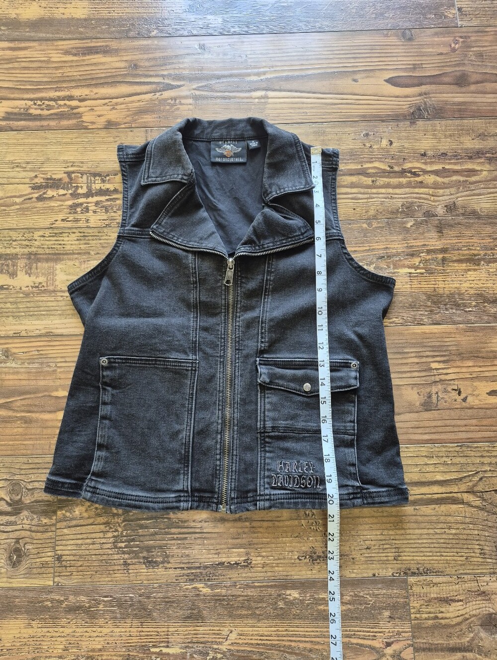 Harley Davidson Womens Winged Bling Logo Black Denim Vest Size Medium - Picture 7 of 8
